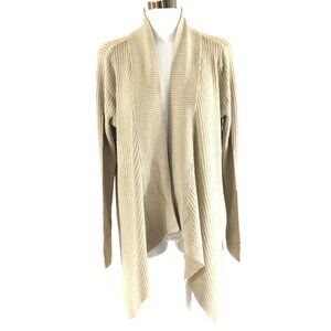 Royal Robbins Tahoe Cardigan Sweater Draped Open Front Beige Ribbed Size L